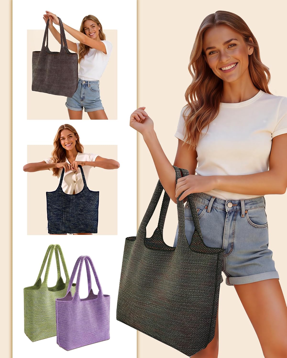 Bolsa tejida mujer moda para playa vacaciones compras
