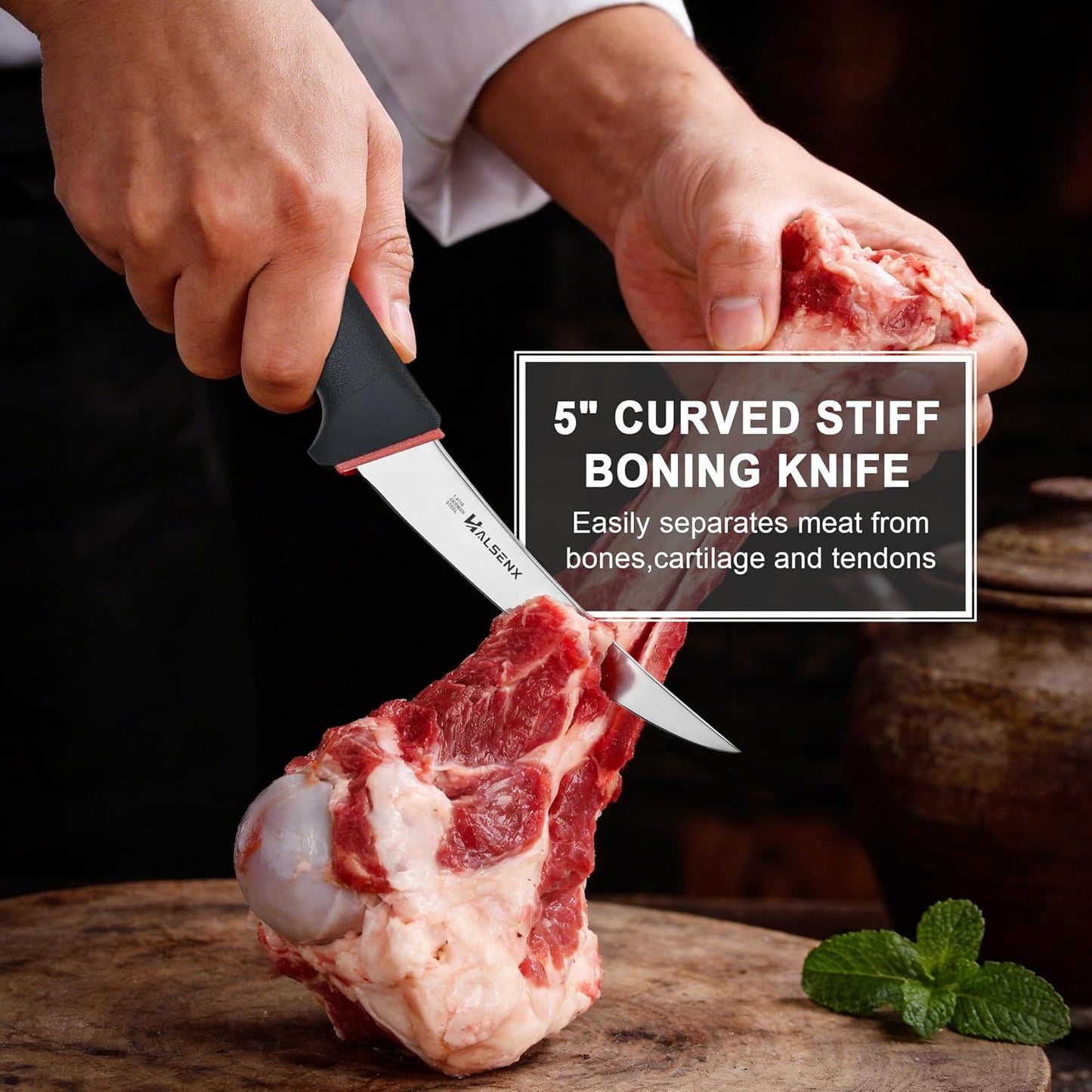 Cuchillo curvado de 5 pulgadas para deshuesar carne con mango antideslizante