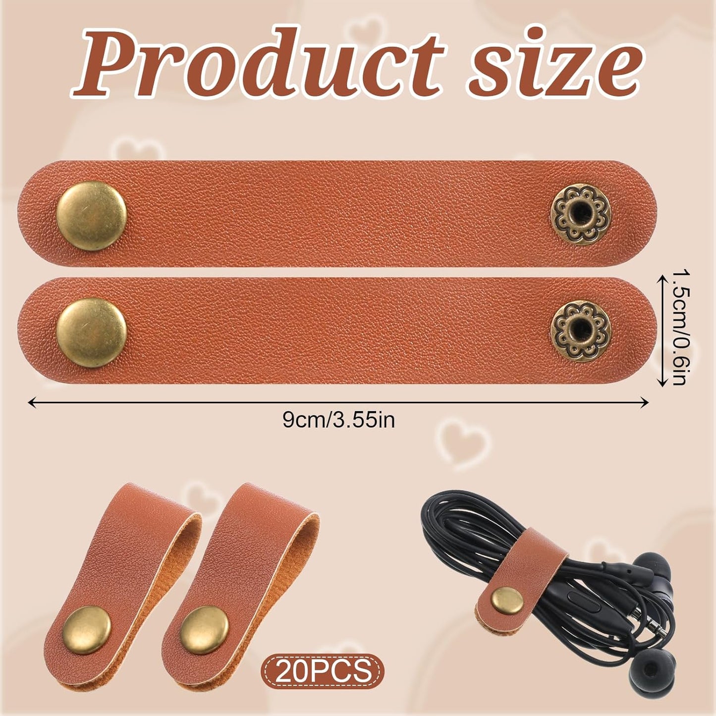 20 Organizadores Cables Cuero Marrón Portátiles USB
