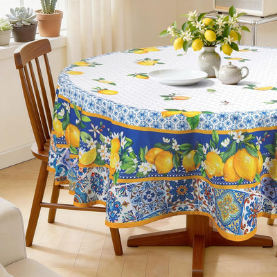 Mantel redondo lavable a máquina de poliéster azul 70 x 70 pulgadas