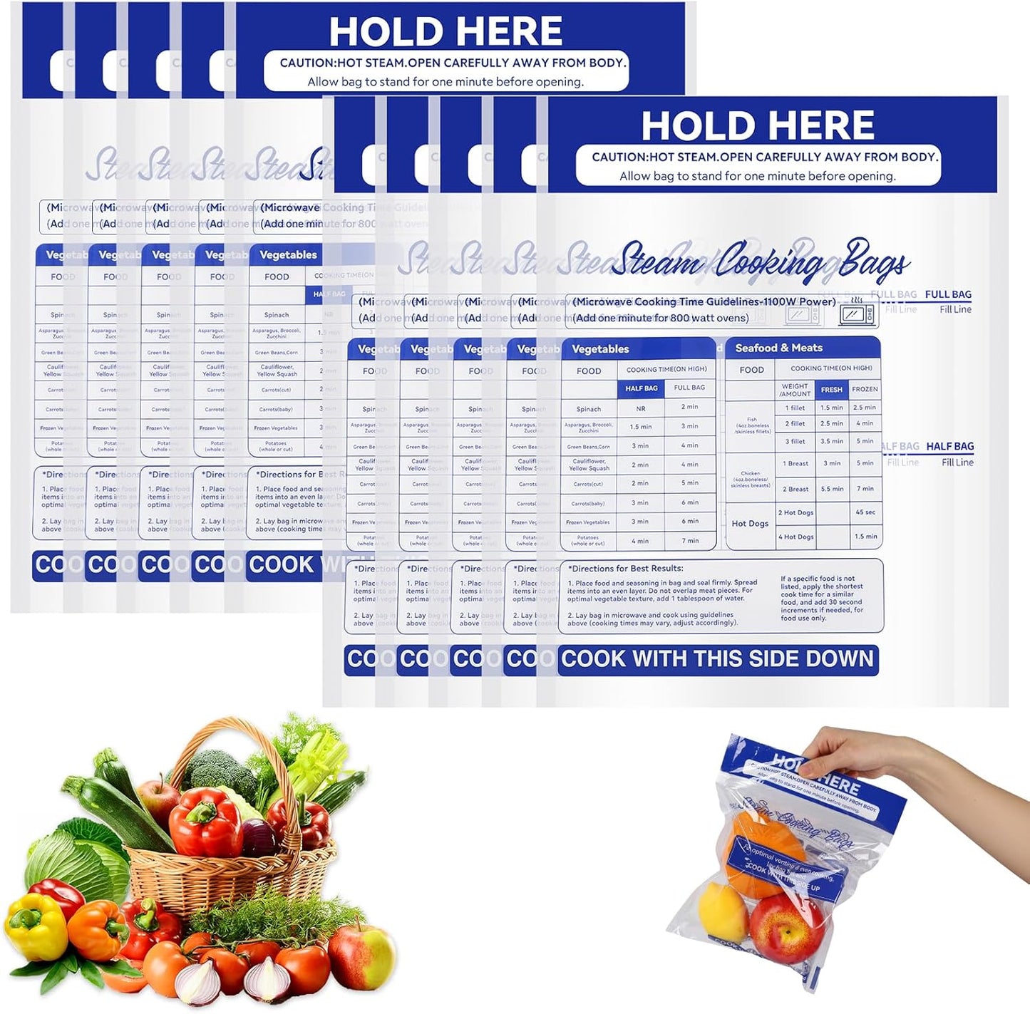 Bolsas de vapor reutilizables para microondas y comida congelada