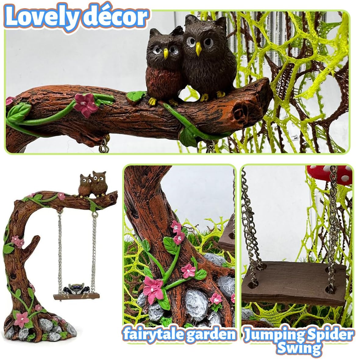 Accesorios araña saltadora juguete jardín búho decoración