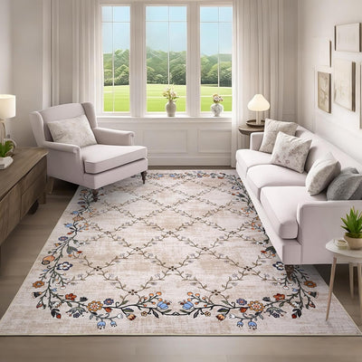 Alfombra floral 6x9ft antideslizante lavable dormitorio comedor