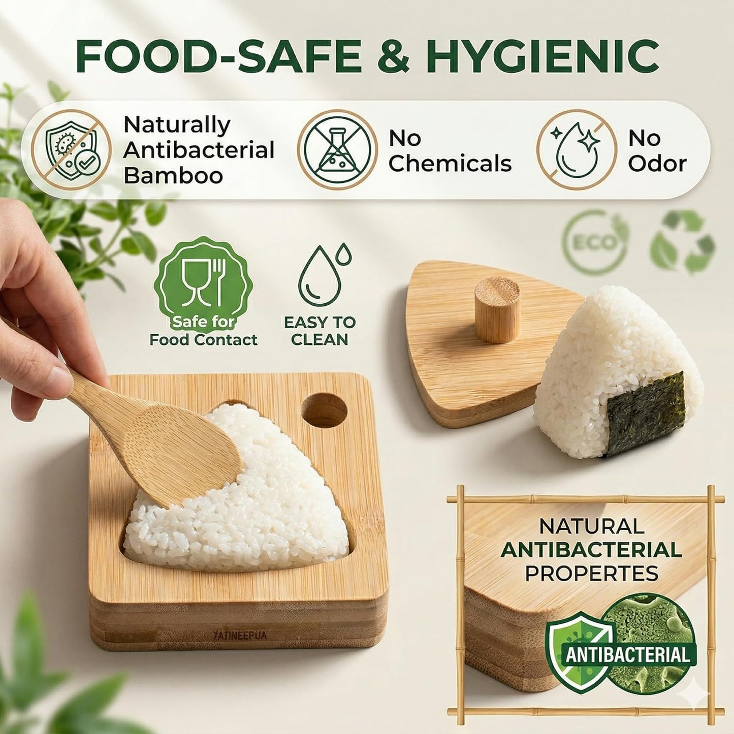 Moldes de onigiri de bambú sin BPA antiadherente para bento