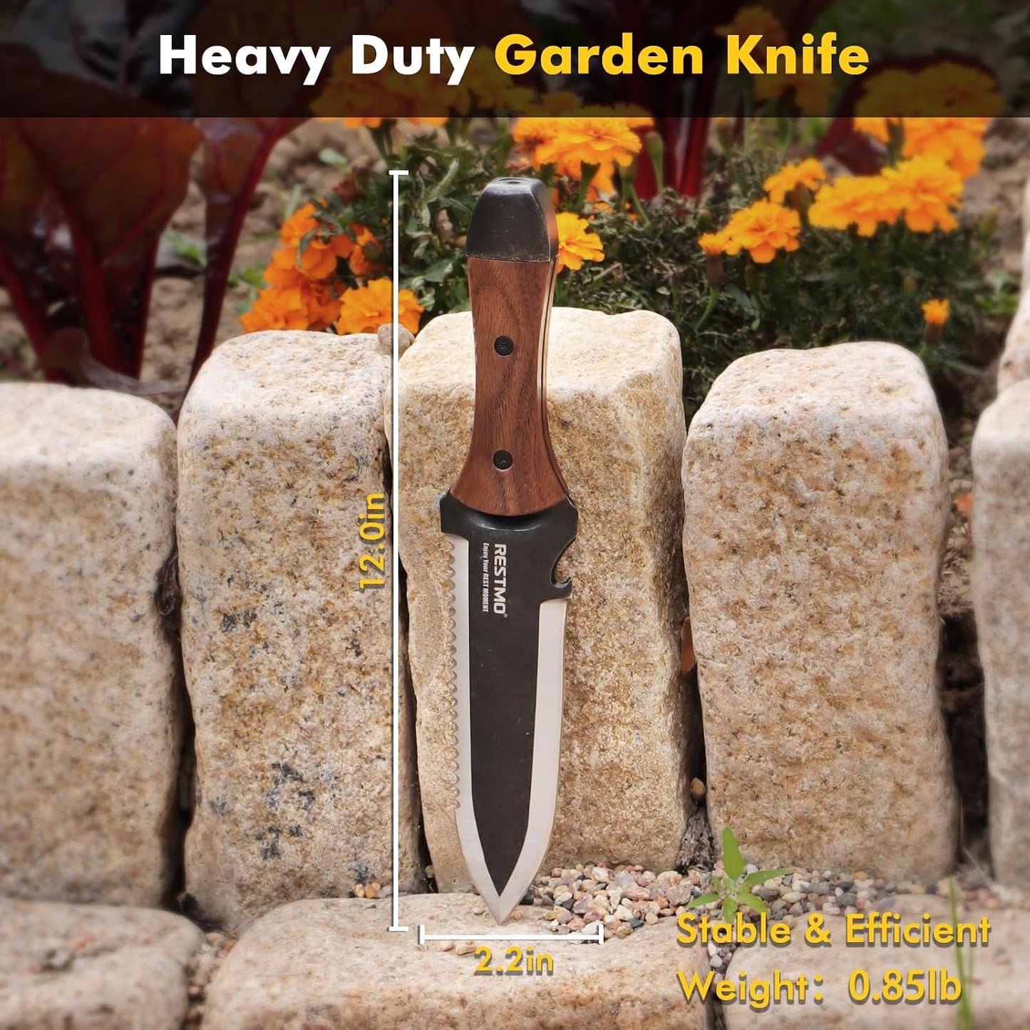 Cuchillo jardín acero inox doble filo funda