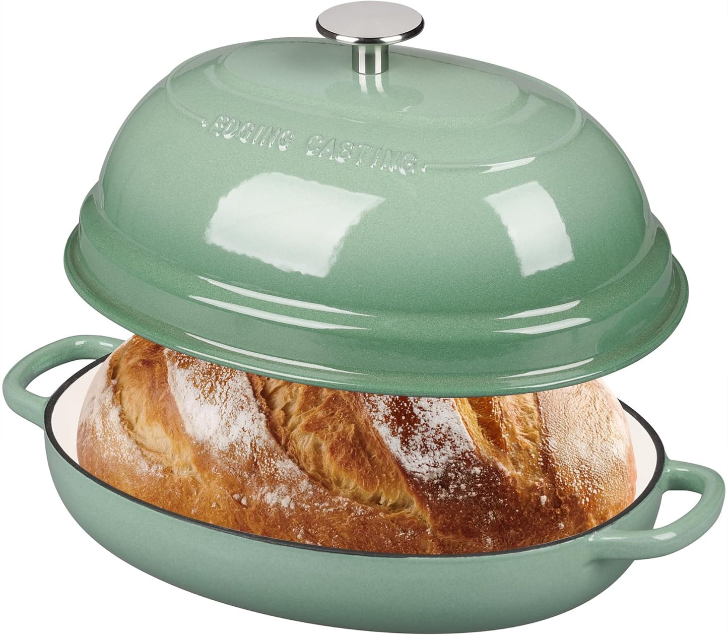 Olla ovalada hierro fundido esmaltado con tapa 6qt verde salvia