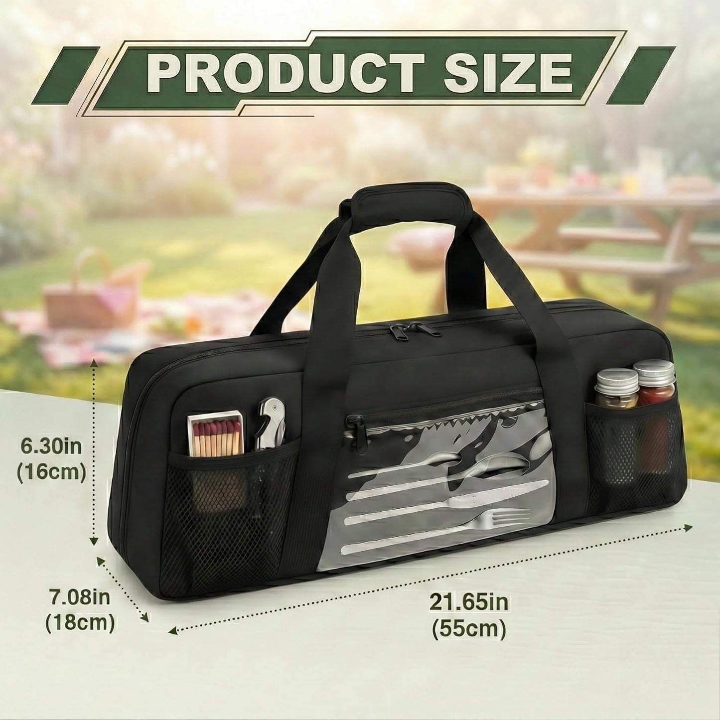Bolsa almacenamiento utensilios parrilla con bolsillos