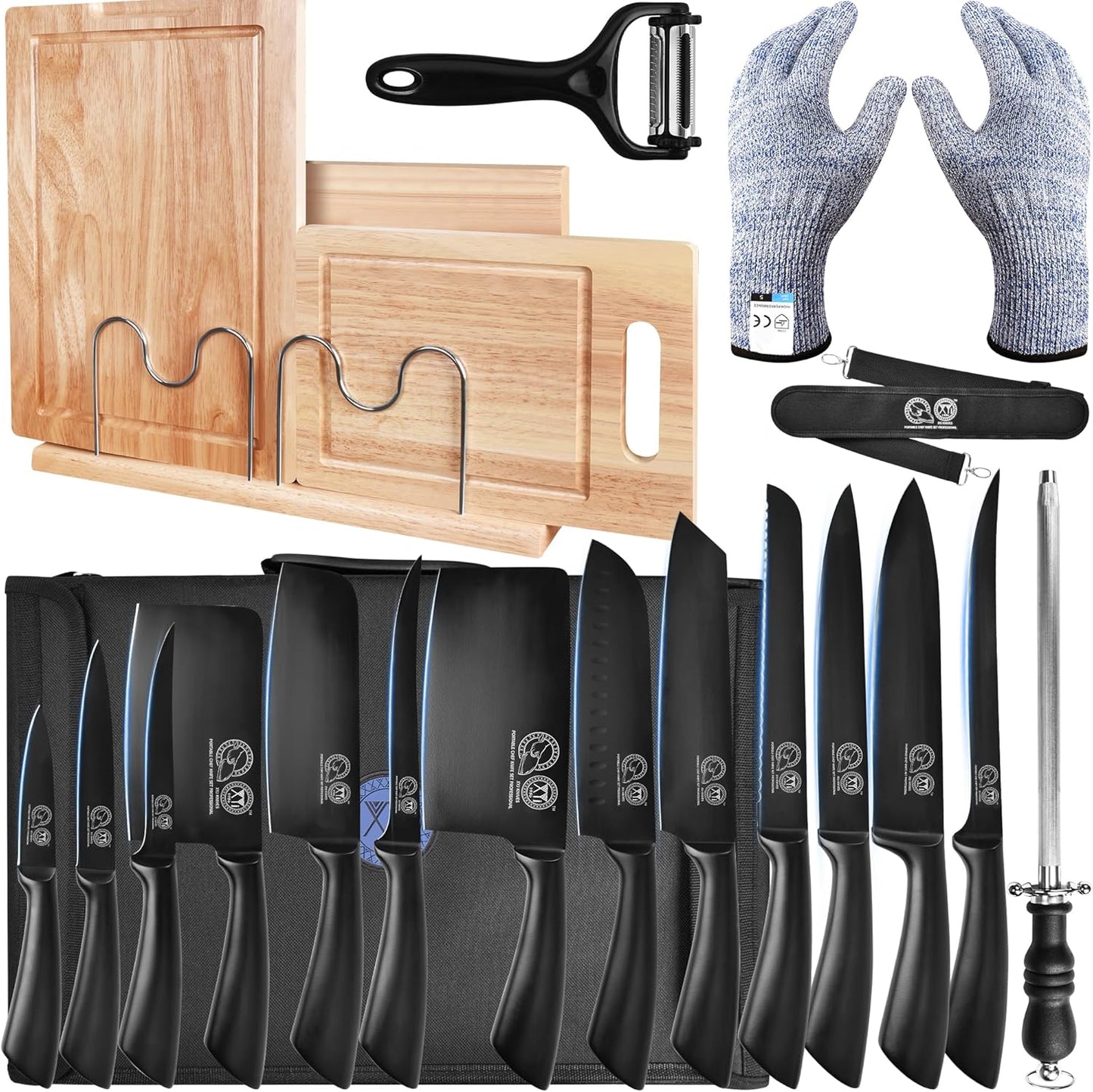 Set Cuchillos Acero Inox con Bloque Magnético y Tabla Cortar