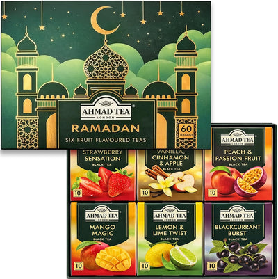 Caja de regalo de Ramadán Ahmad Tea con 60 bolsitas de té negro y verde surtido