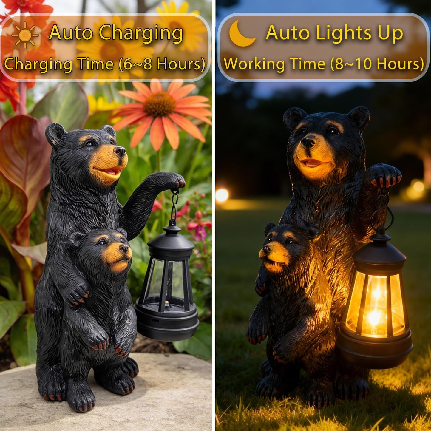 Estatuas solares de oso para jardín y patio decorativo