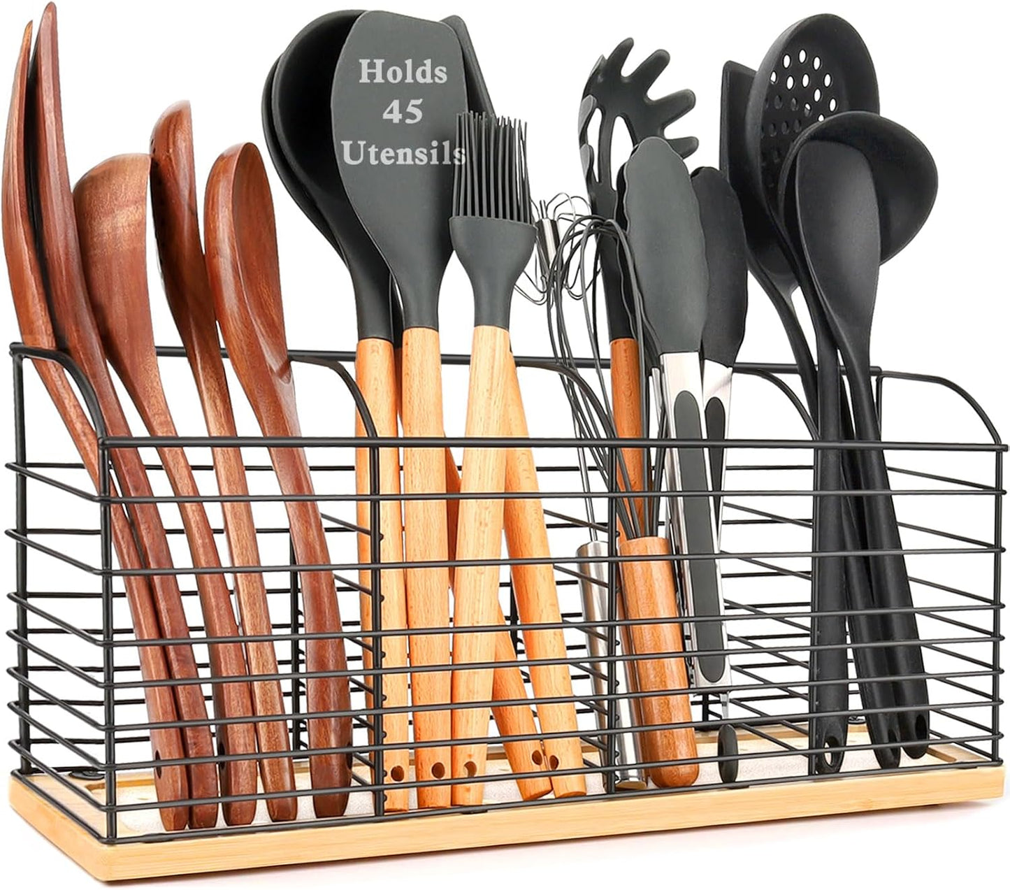 Porta utensilios de madera natural acacia para cocina
