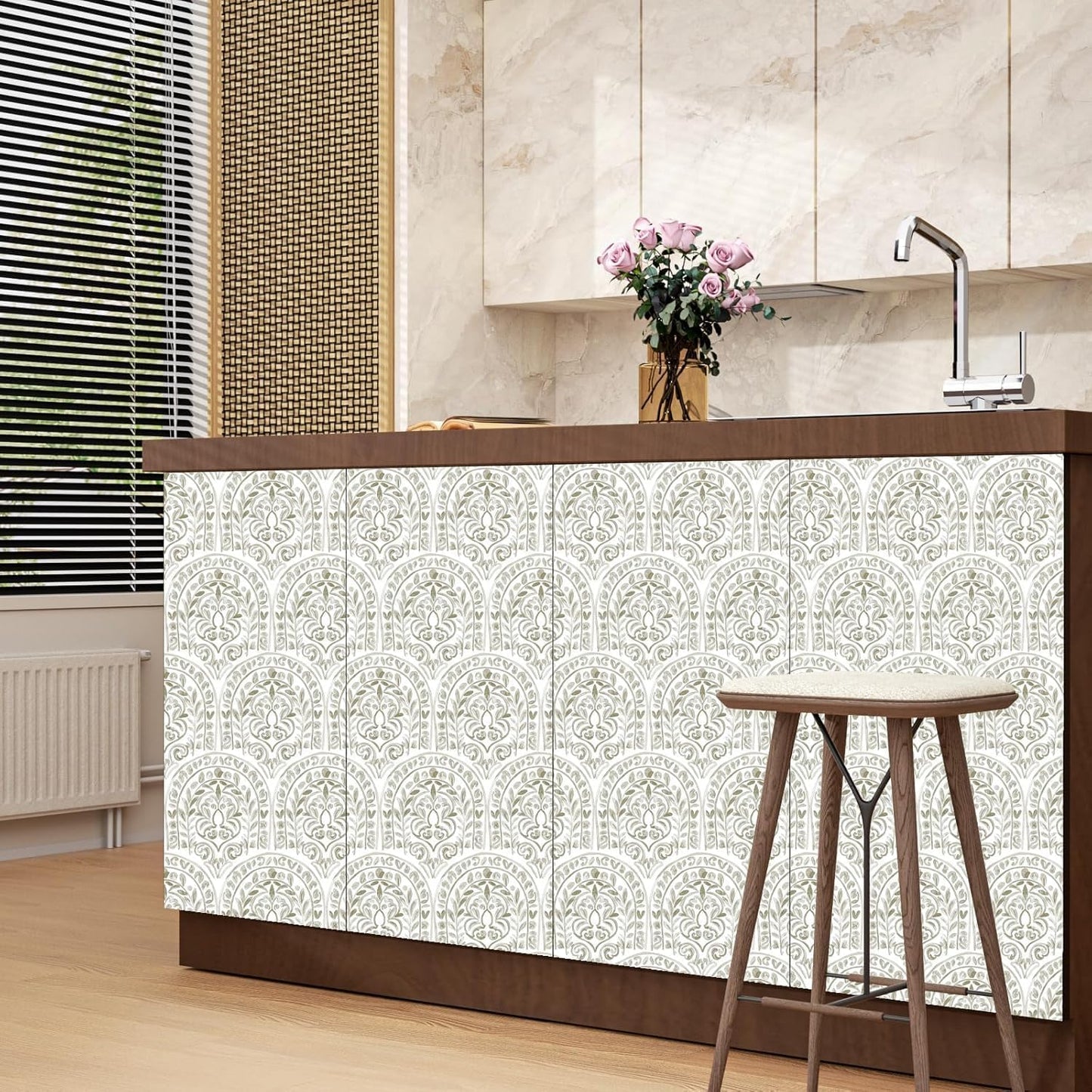 Papel tapiz floral blanco autoadhesivo 17.5x118pulg