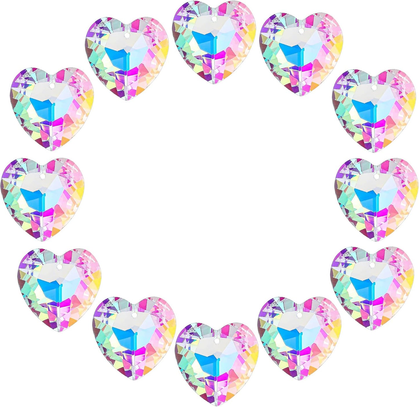 12 Pzas Atrapasueños Cristal Corazón Prisma 27mm