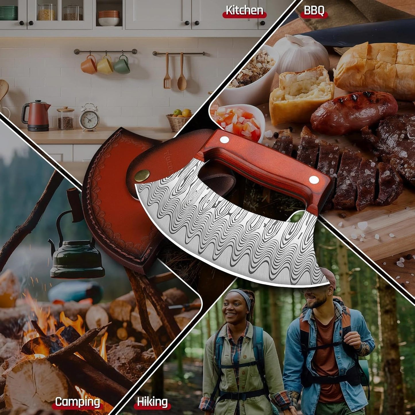 Cortador de pizza Ulu con cuchilla de hueso para cortar costillas y verduras
