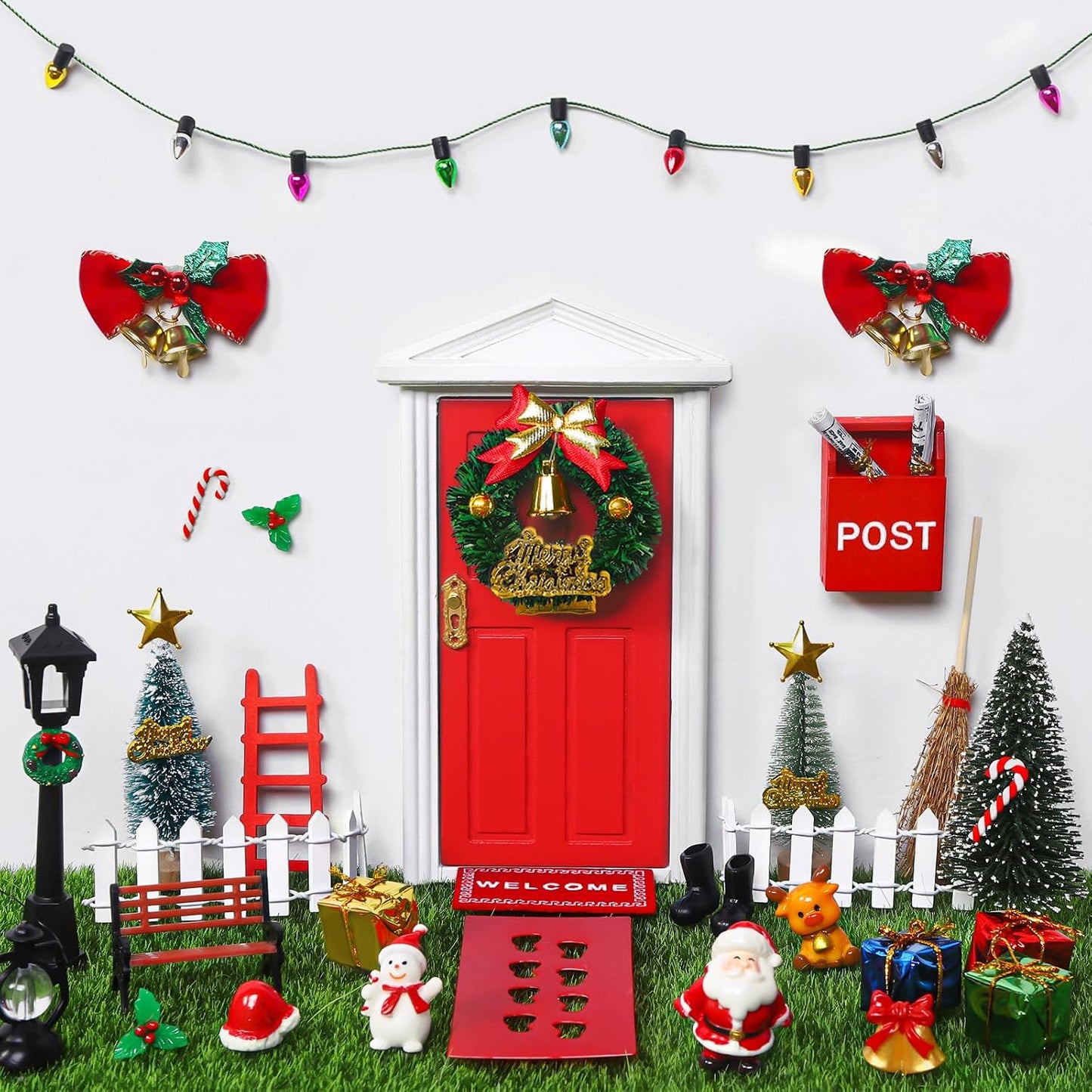Juego 39 pzas decoraciones puerta hada elfo rojo Navidad