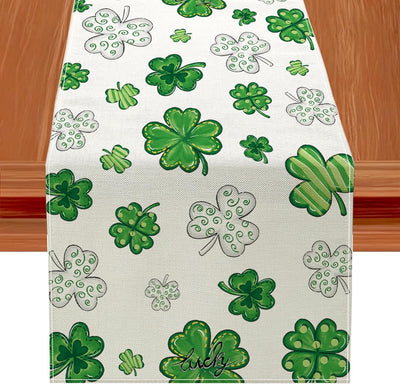 Decoración camino mesa San Patricio trébol verde lino primavera