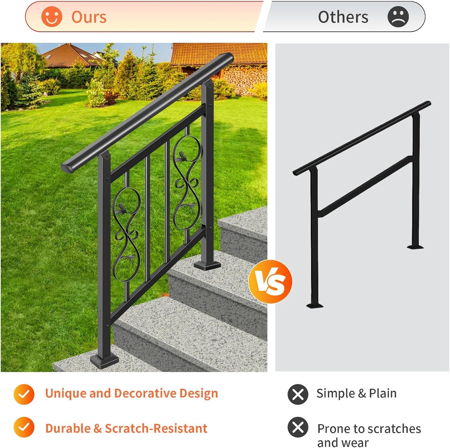 Pasamanos hierro forjado negro ajustable escalones