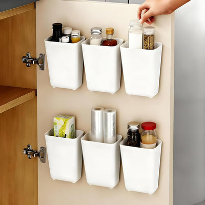 Caja de almacenamiento autoadhesiva para puerta de armario de cocina 6 piezas color blanco