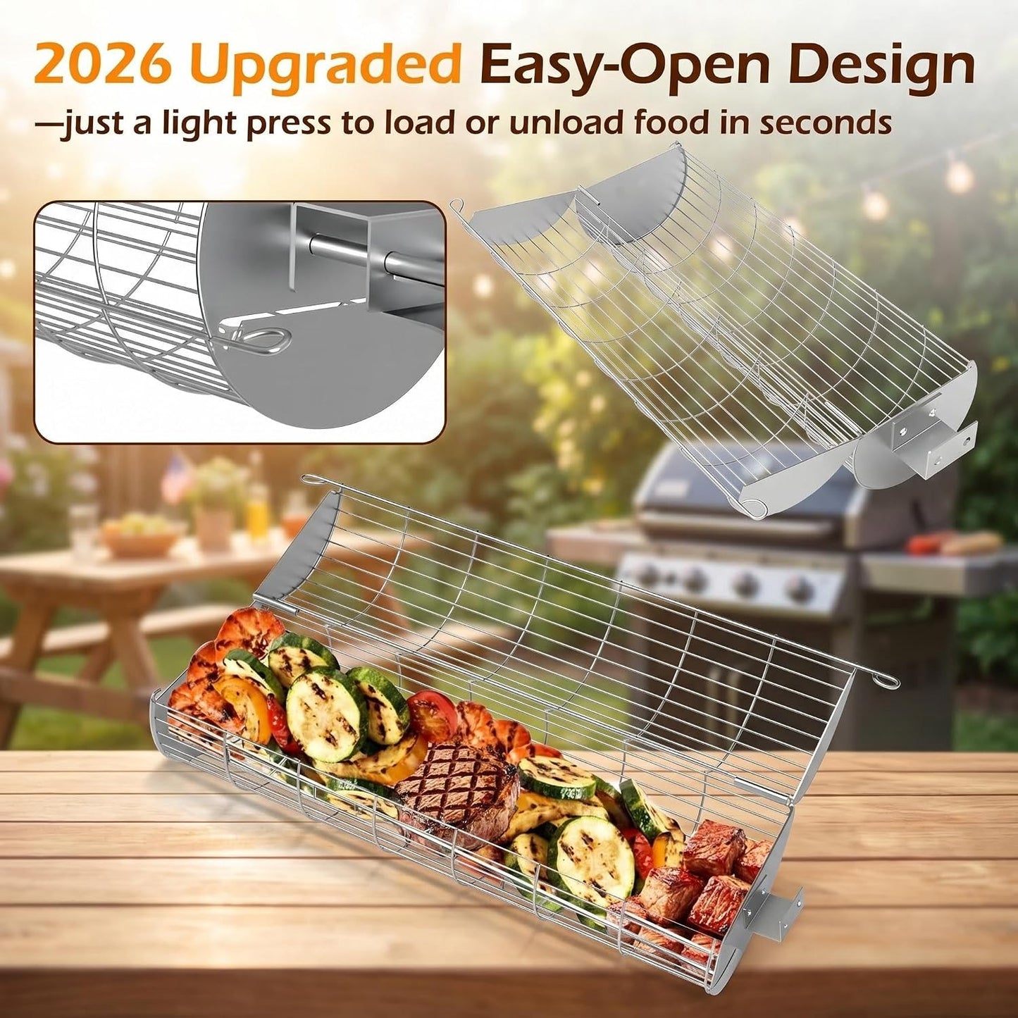 2 Cestas Parrilla con Ruedas Acero Inox 304 para Asar