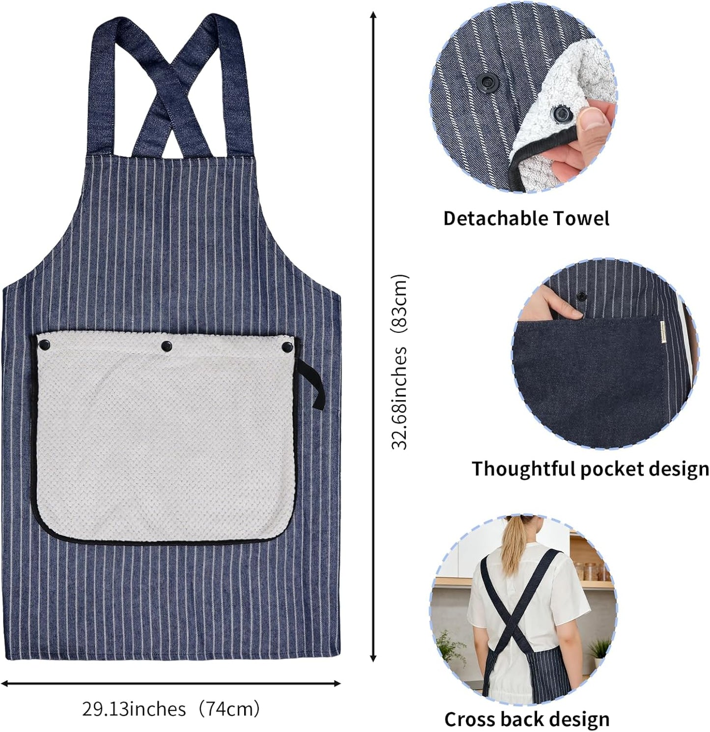 Delantal con toalla desmontable bolsillos ajustable sin atar cocina resistente manchas