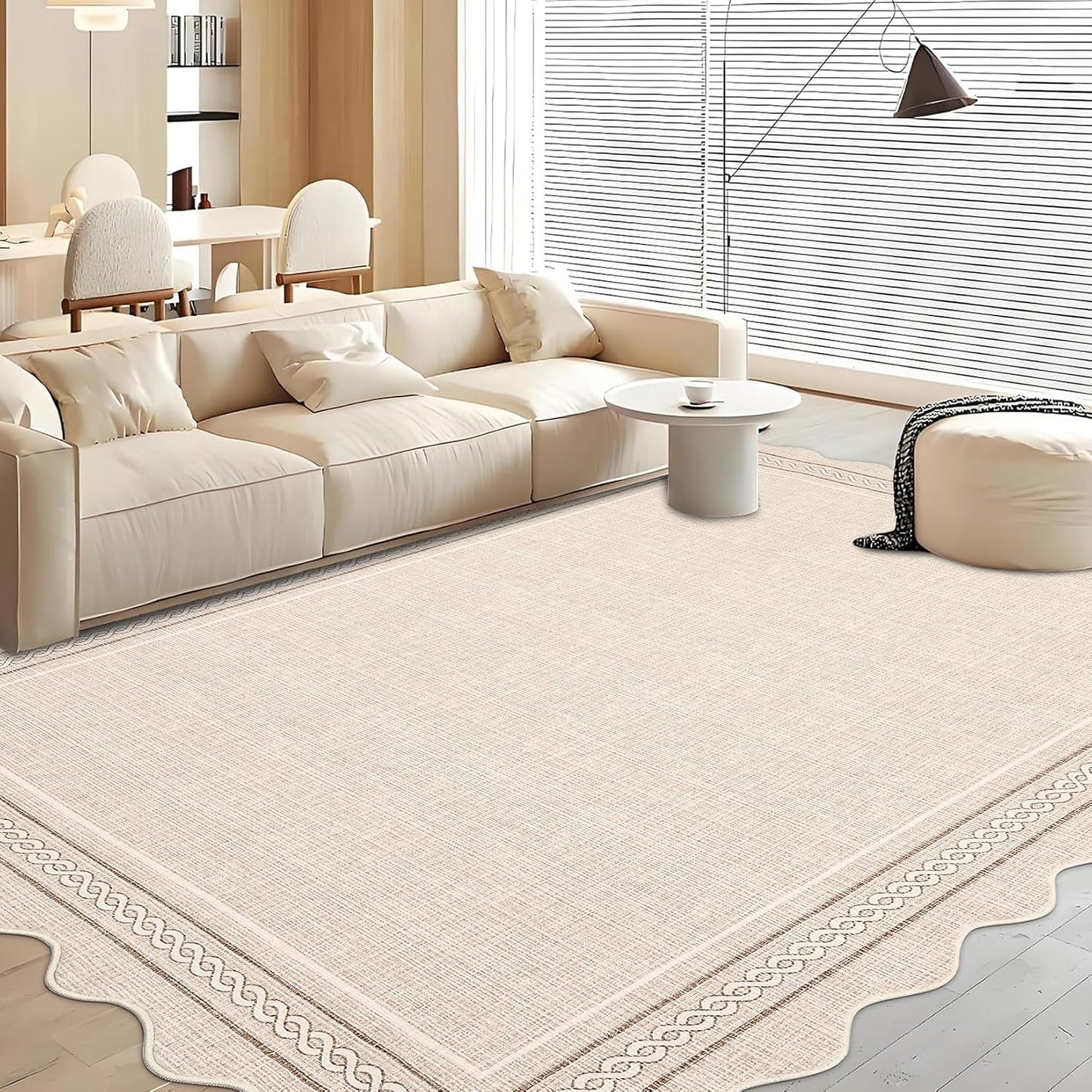 Alfombra festoneada lavable 5x7ft antideslizante beige dormitorio