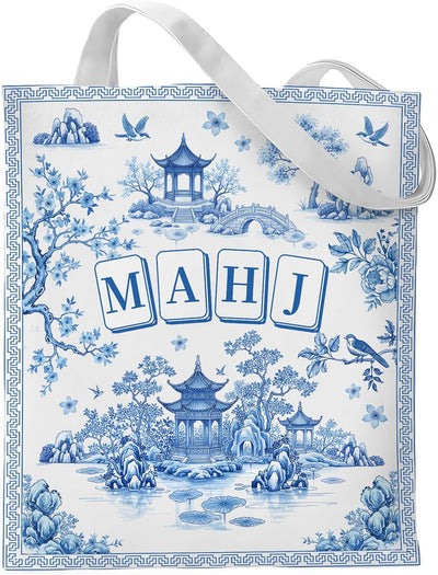 Bolsa de mano reutilizable chinoiserie con estampado azul para mujer