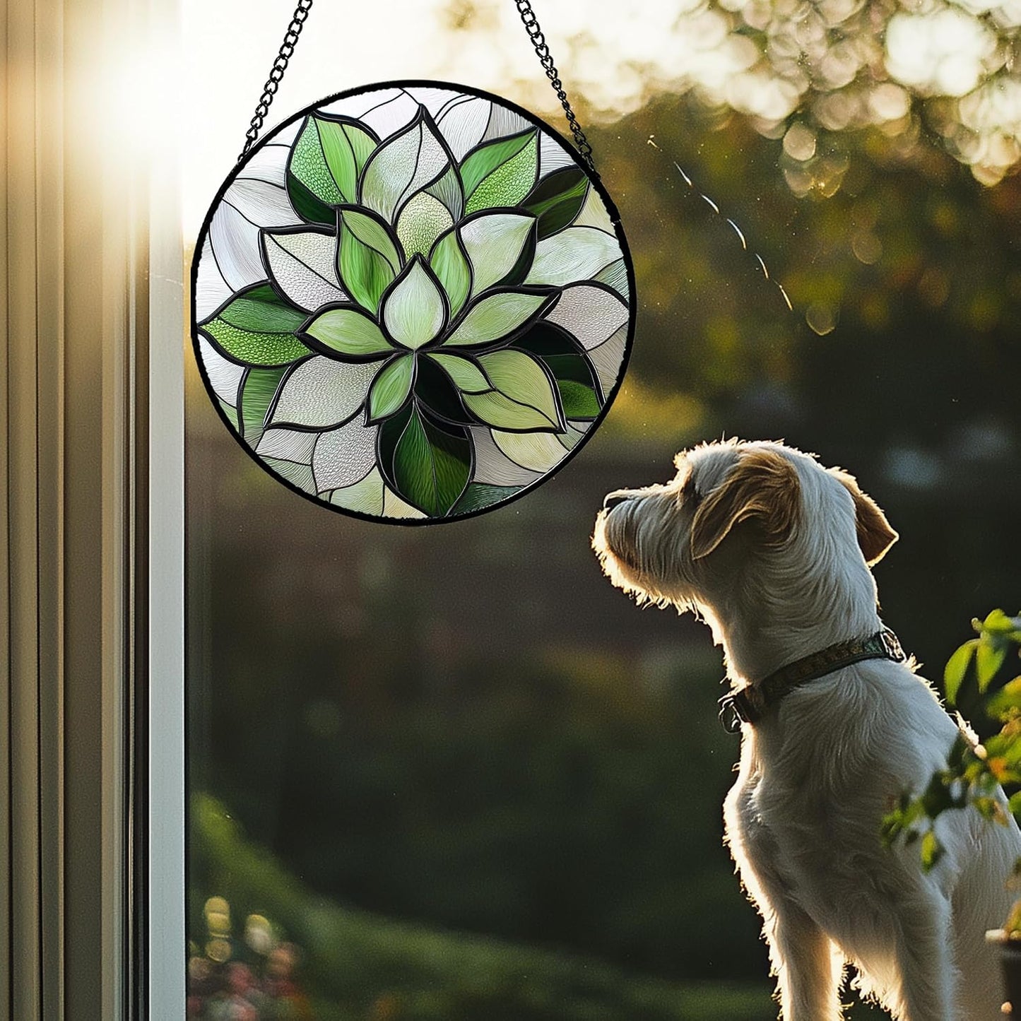 Colgante vitrales para puertas jardín suculentas decoración
