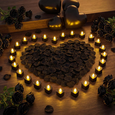1000 Pétalos Rosa con Velas LED Corazón Boda