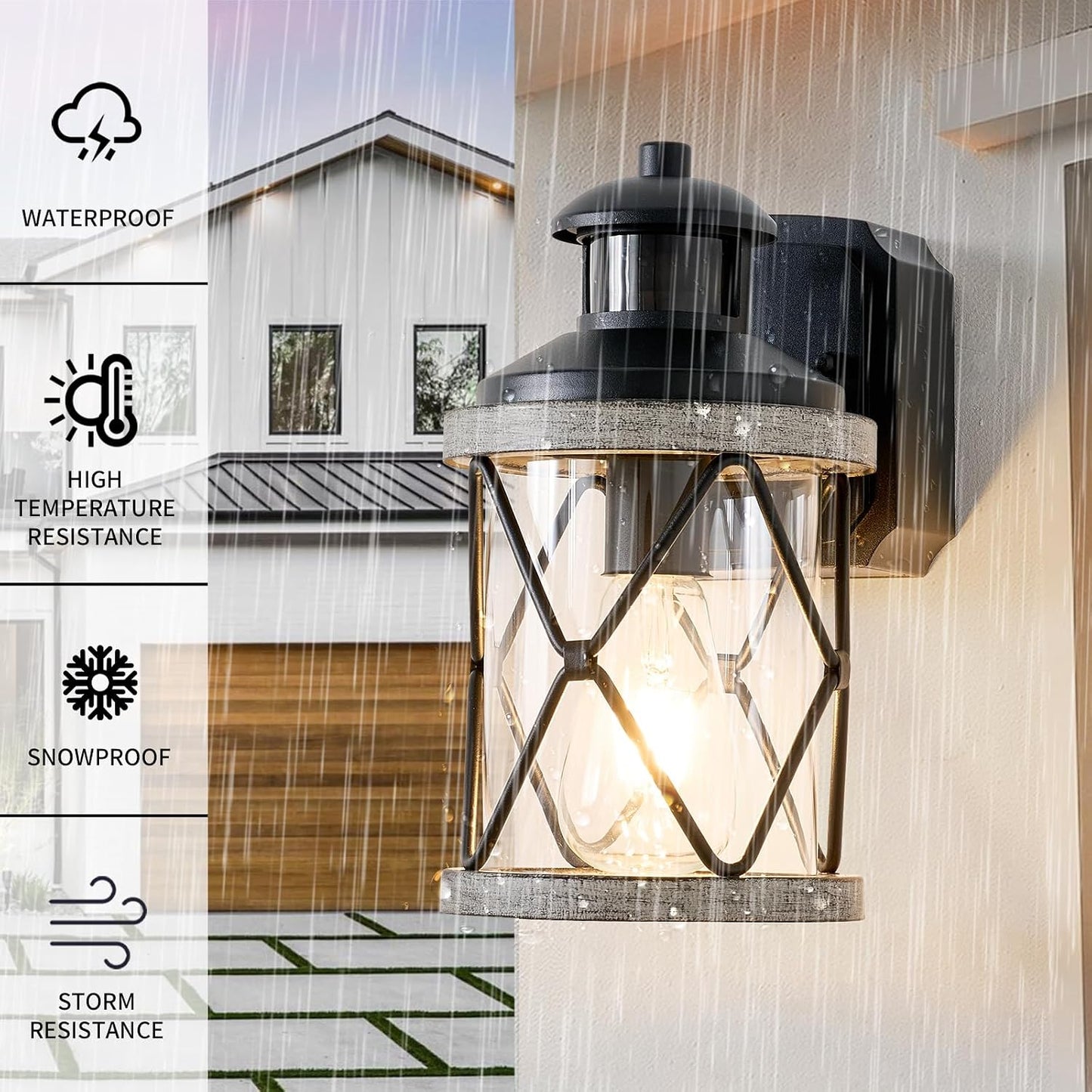 Luz porche exterior sensor movimiento 3 modos GFCI impermeable