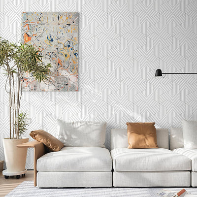 Papel tapiz geométrico gris y blanco autoadhesivo para baño