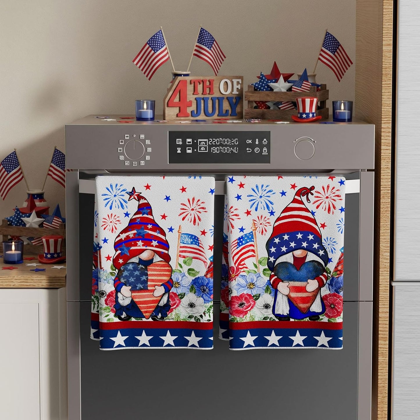 Toallas de cocina patrióticas con estrellas y corazones 18x26 pulgadas set de 2