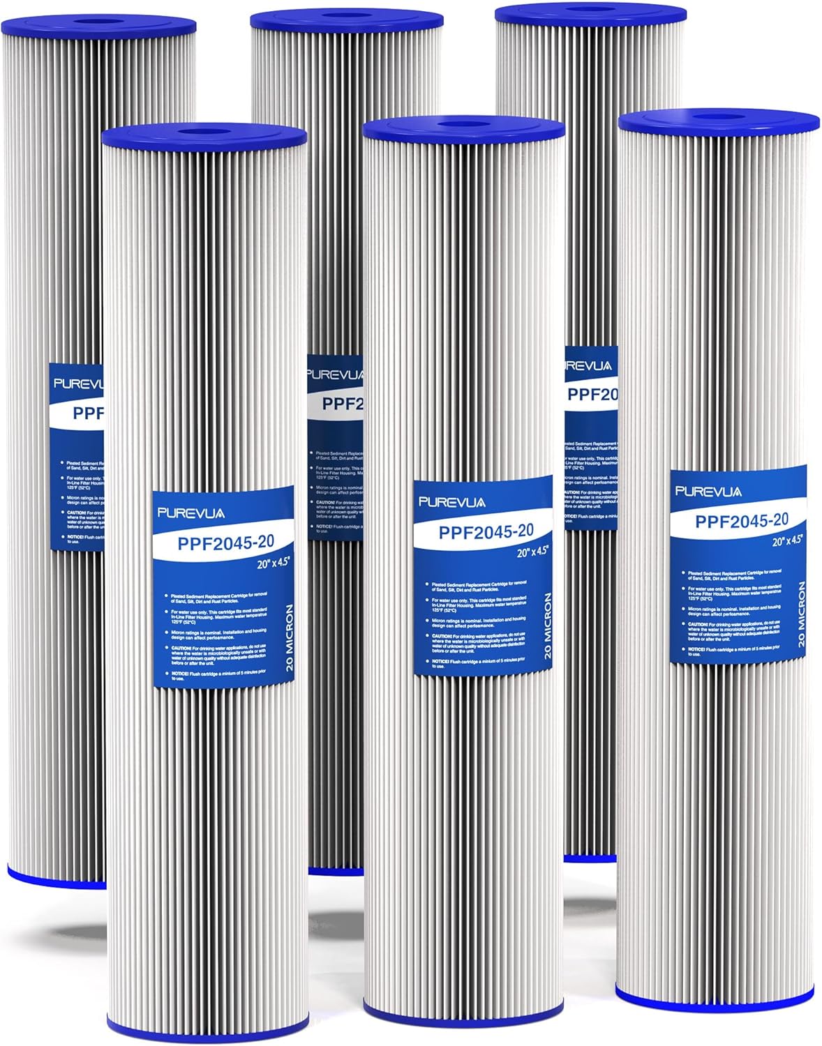 Paquete de 6 cartuchos de filtro de sedimentos 20 x 4.5 pulgadas para toda la casa