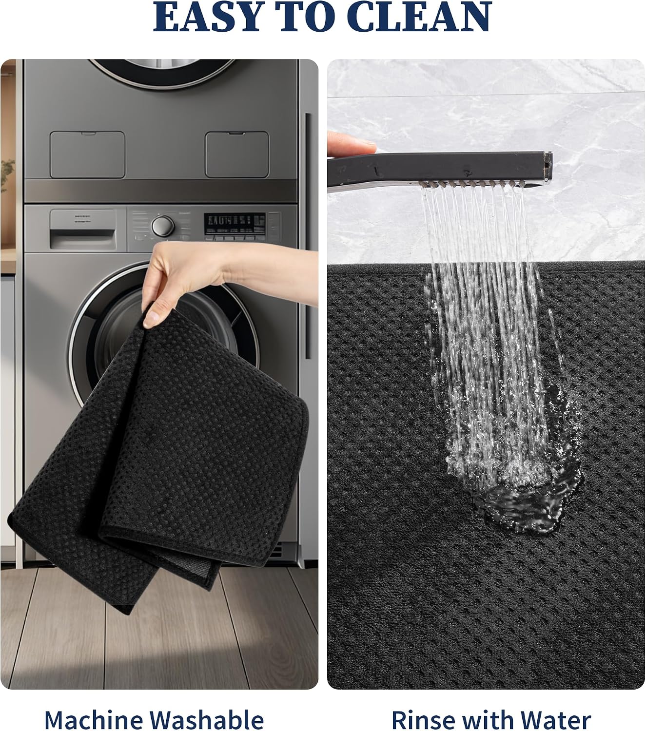 Set 3 Tapetes Baño Absorbente Antiderrap Negro