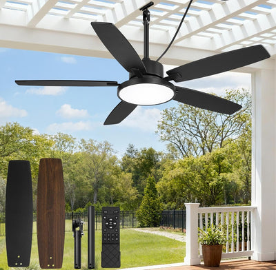Ventilador techo exterior 52pulg luz control remoto IP65 6 vel negro