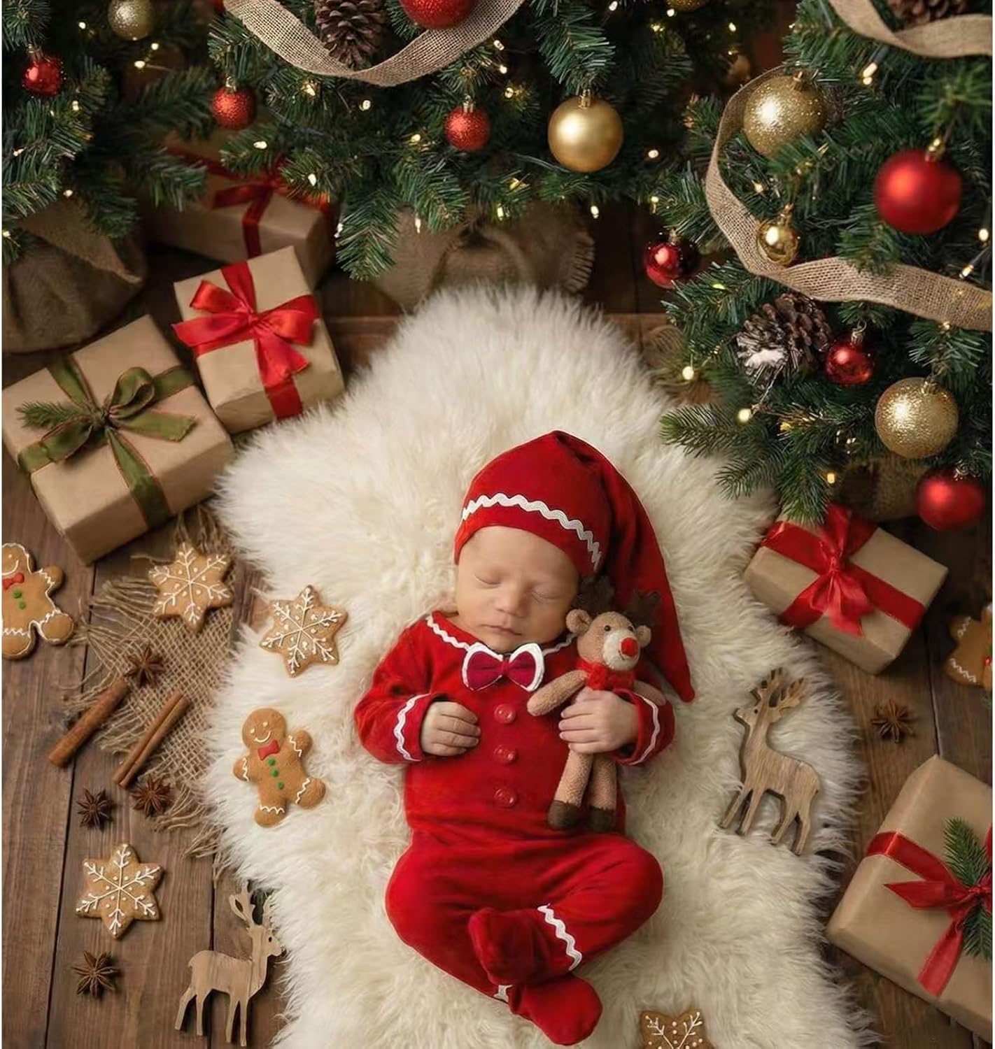 Traje bebé Navidad mono rojo con sombrero