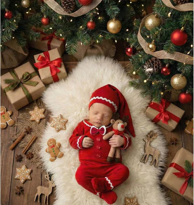 Traje bebé Navidad mono rojo con sombrero