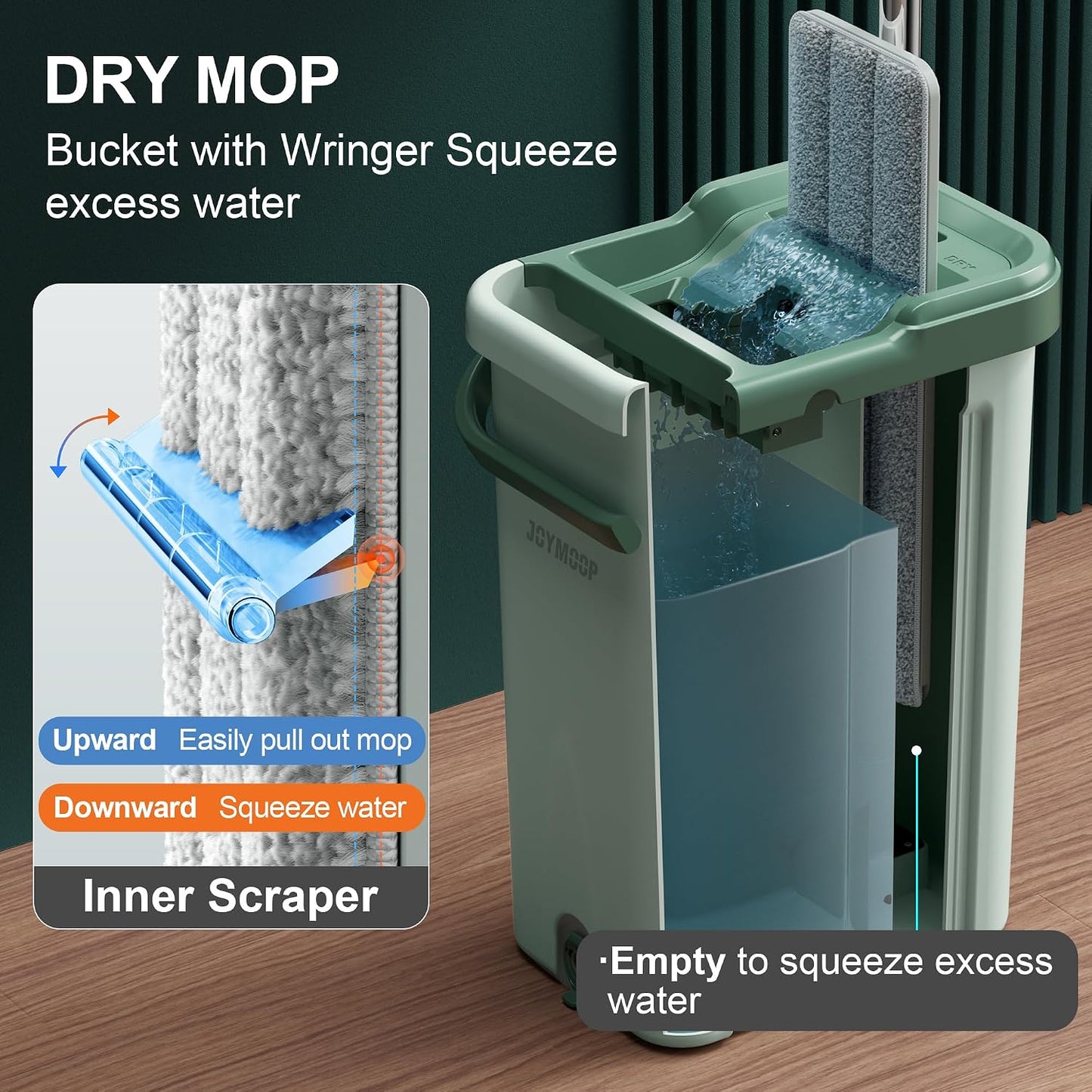Trapeador plano 8L verde claro con mango extensible