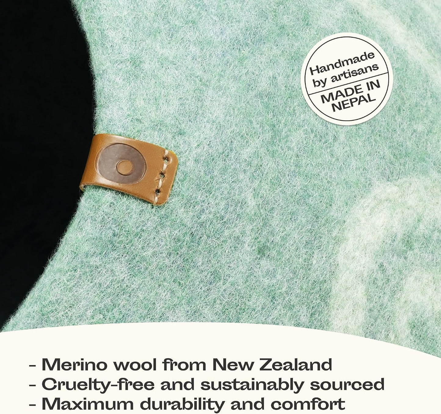 Cama fieltro gatos interior lana merino hecha a mano pistacho