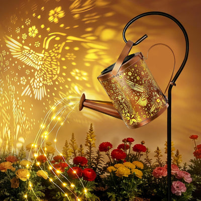 Regadera solar con luces cascada para jardín y patio colibrí
