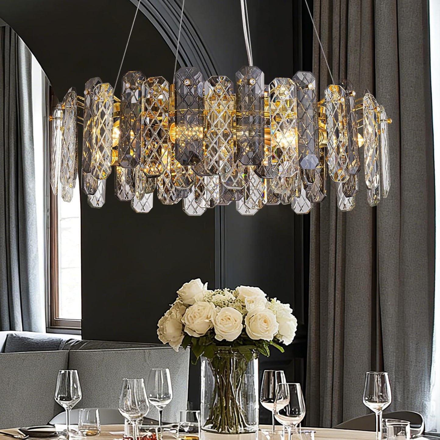 Candelabro cristal moderno 8 luces dorado sala comedor