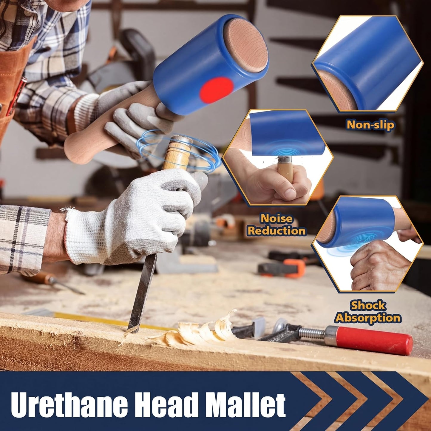 Mazo tallado madera 15oz ergonómico cabeza uretano