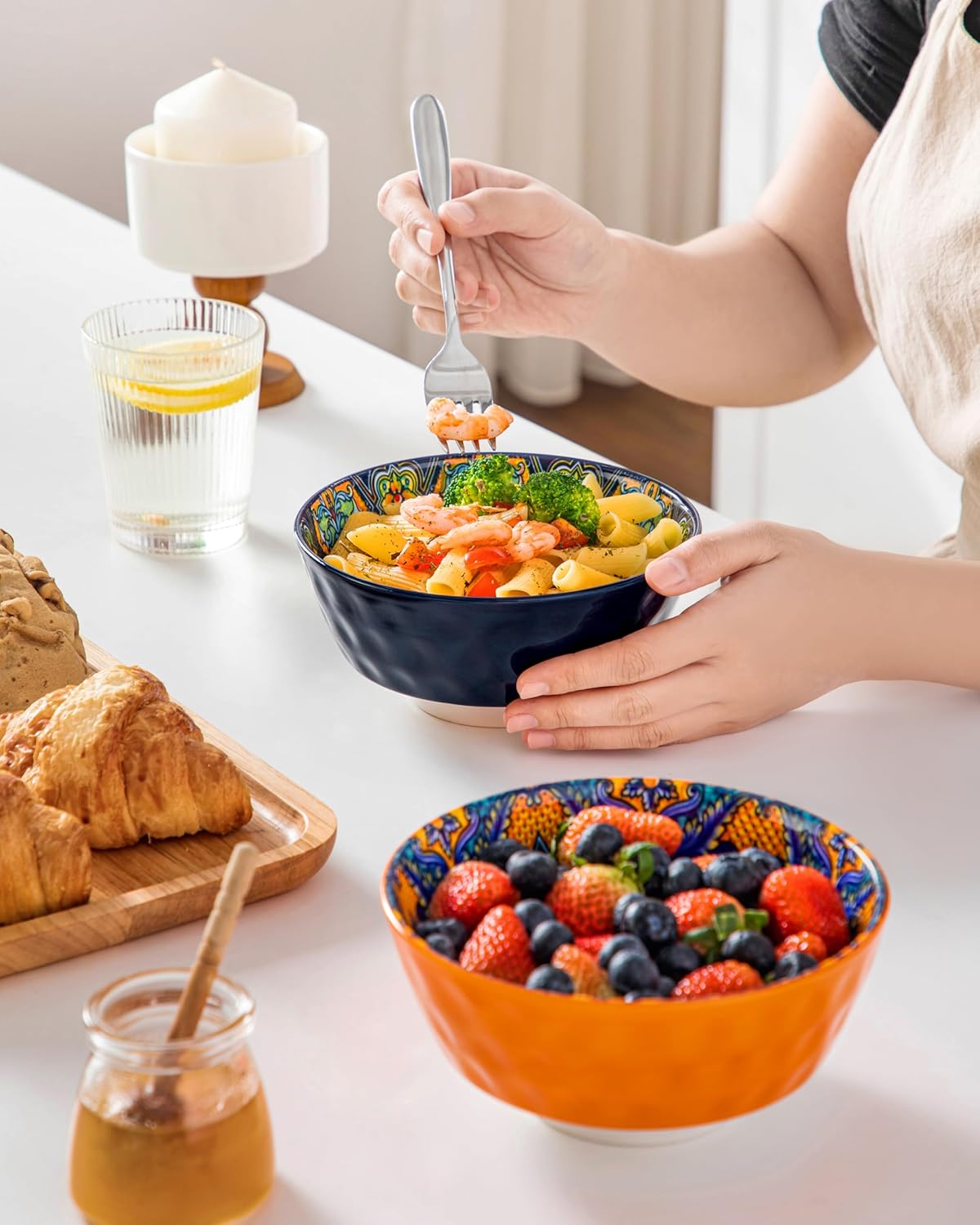 Set 6 Cuencos Porcelana Bohemios 32oz Para Cereales