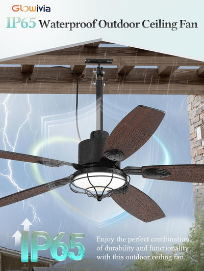 Ventilador techo exterior IP65 52pulg luz control remoto 6 vel