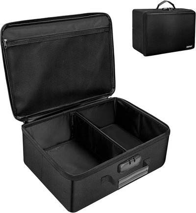 Caja fotos ignífuga con cerradura divisor malla asa