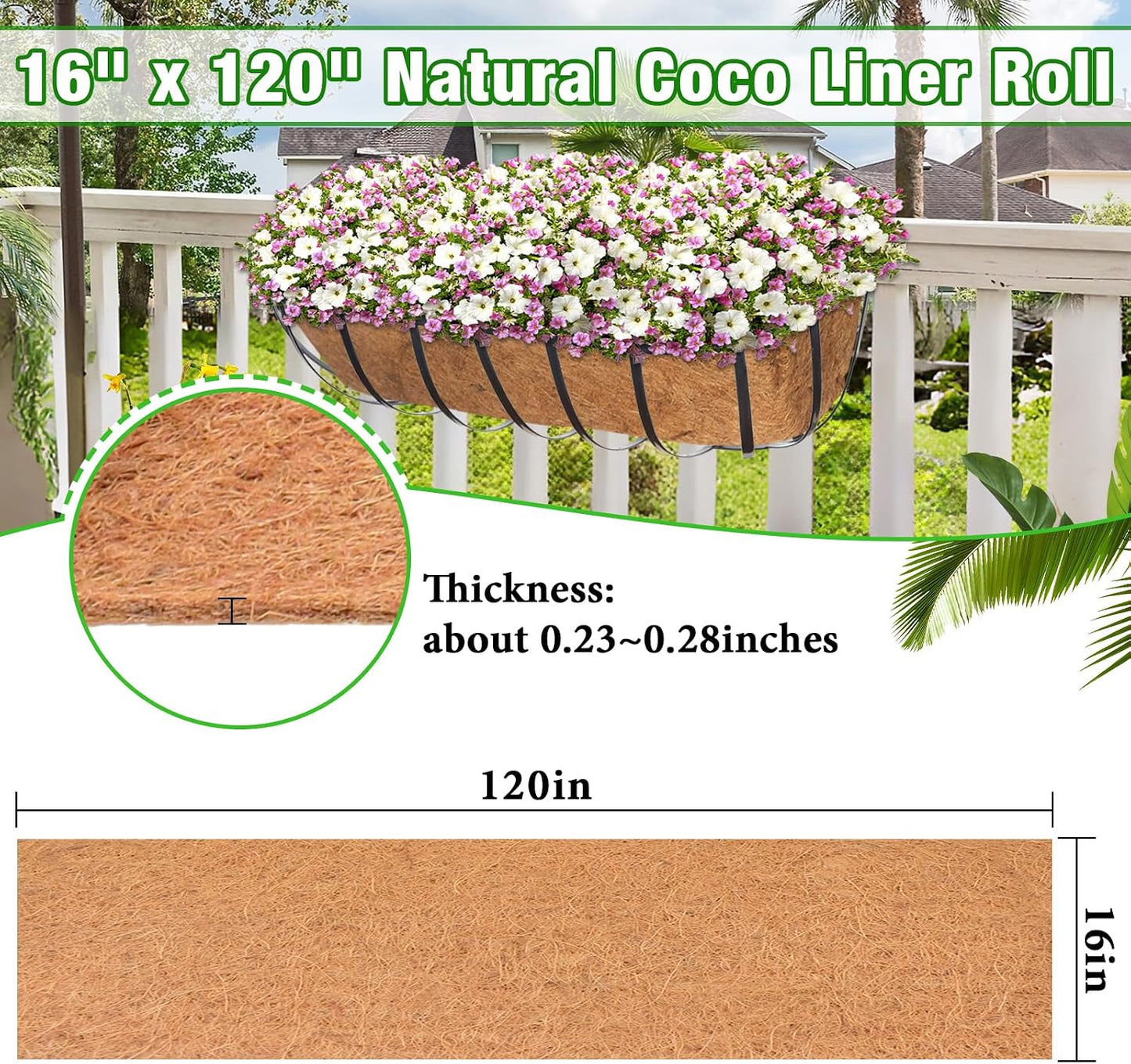 Rollo revestimiento coco 16x120pulg para maceteros y cestas