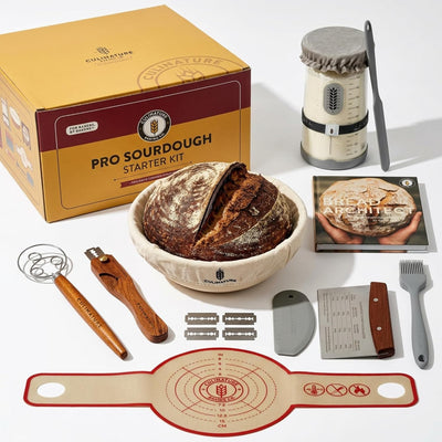 Kit iniciación masa madre banneton vidrio batidor cuchillo