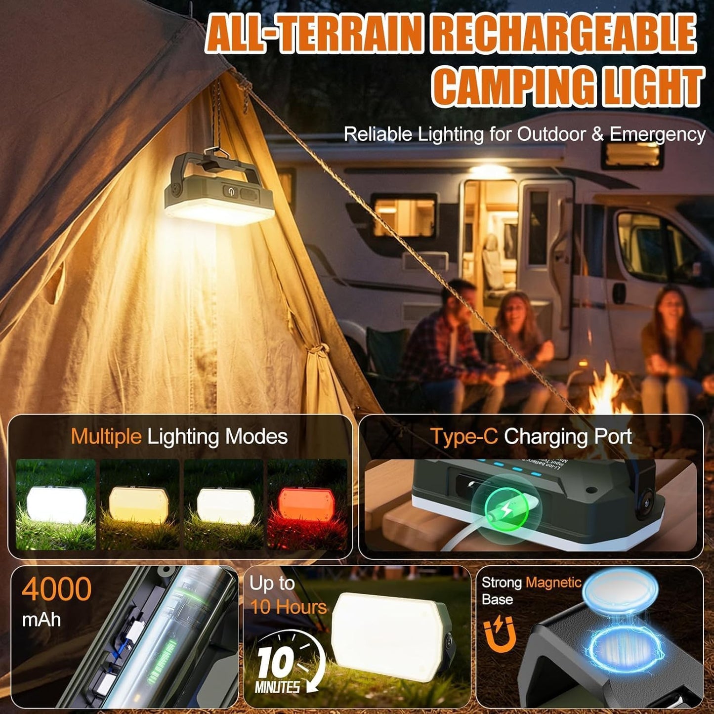 Linterna LED recargable magnética impermeable 3 temperaturas