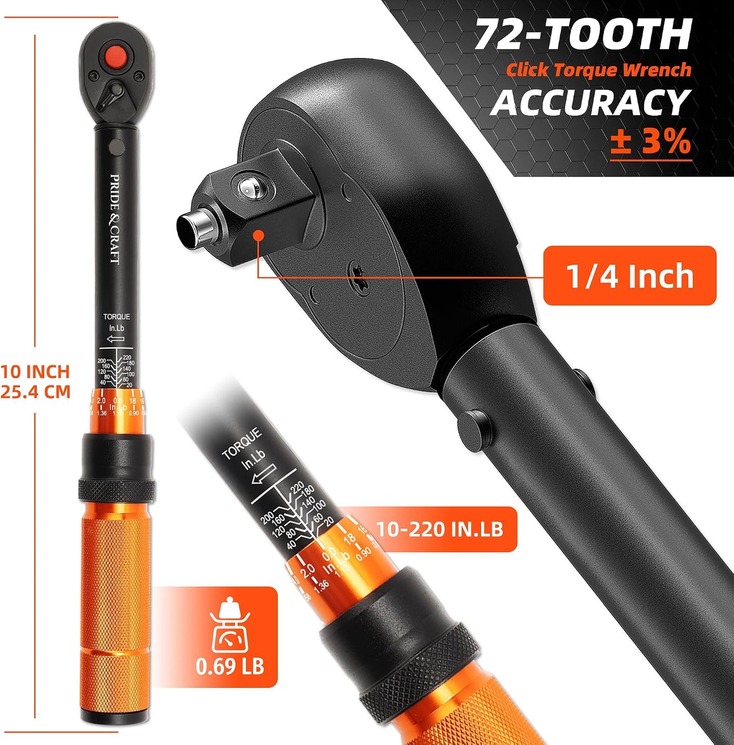 Set 32 llaves dinamométricas 1/4 pulg clic 10-220 lb adaptador 3/8