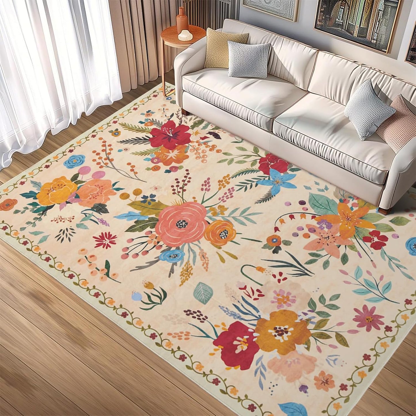 Alfombra floral lavable 5x7pulg antideslizante suave