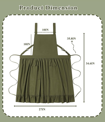 Delantal vintage para mujer con bolsillos verde oliva